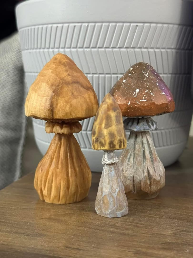 Hand carved Mushroom set of 2 (pre order)
