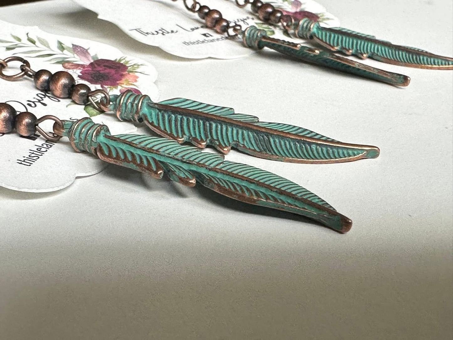 Copper and Turquoise Feather Earrings