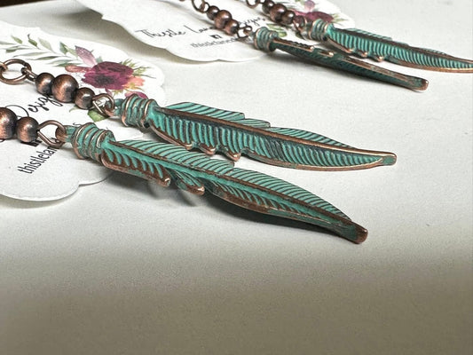 Copper and Turquoise Feather Earrings