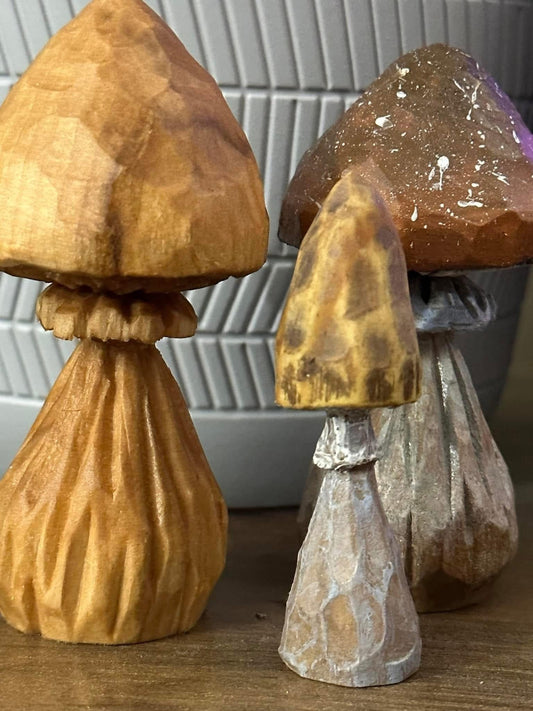 Hand carved Mushroom set of 2 (pre order)
