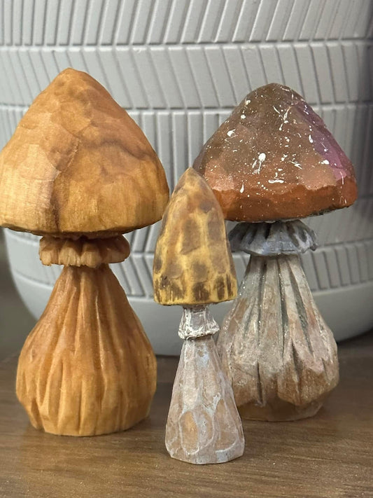 Hand carved Mushroom set of 2 (pre order)