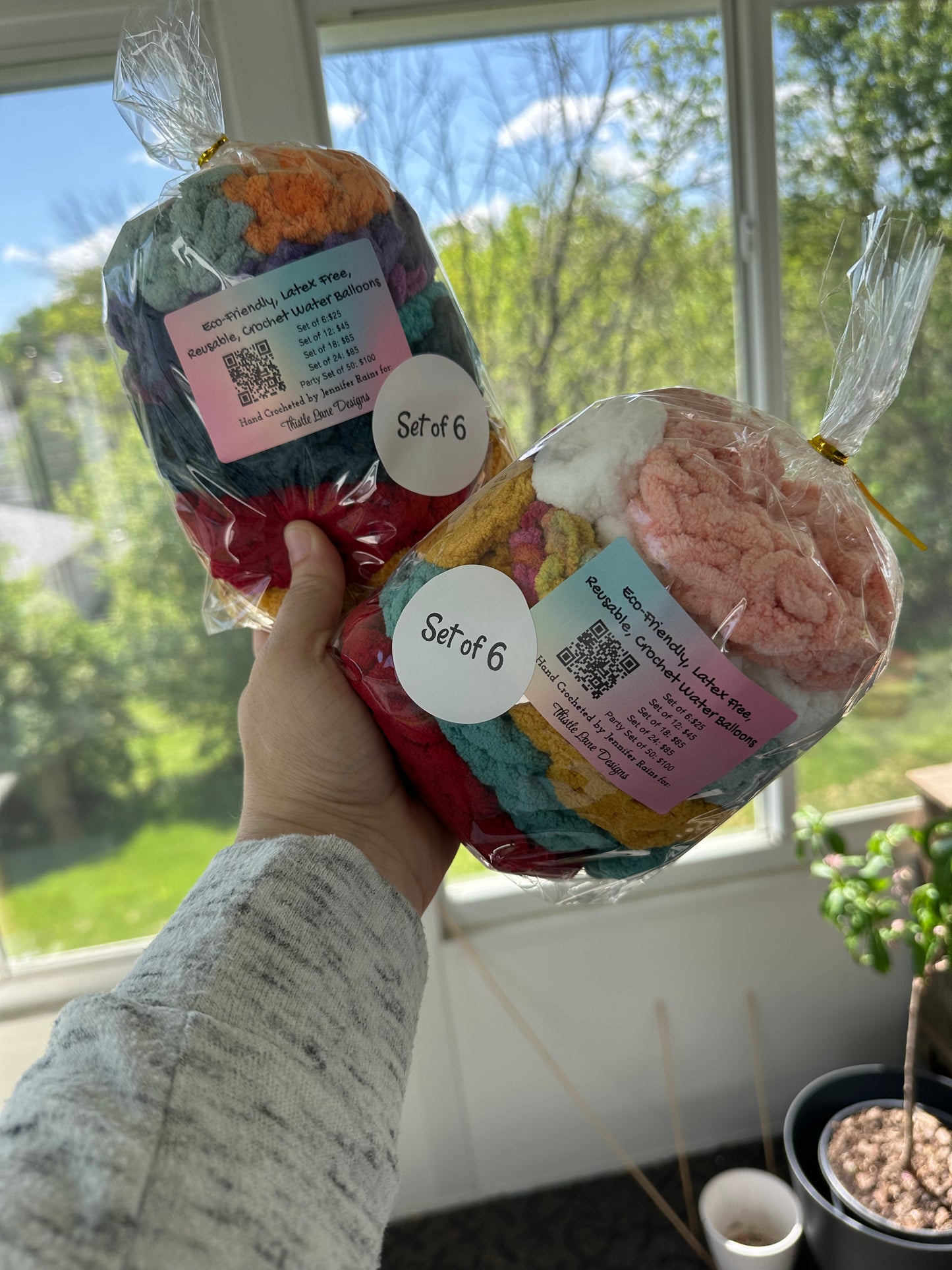 Eco-Friendly, Latex Free, Reusable Crochet Water Balloons Set.
