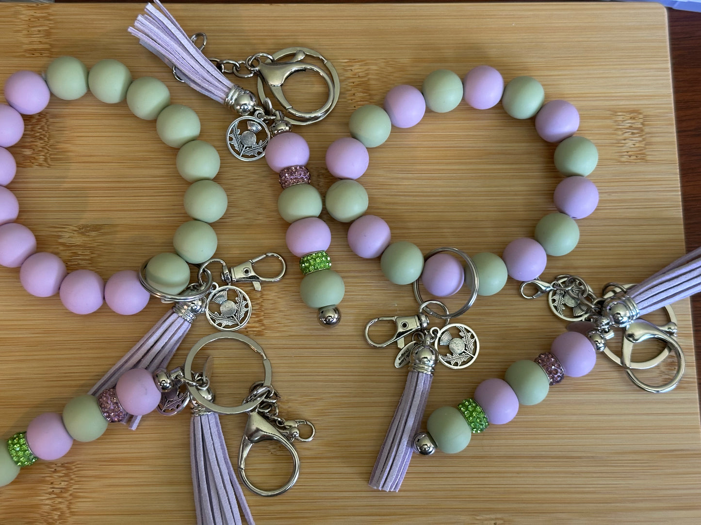 Thistle Wristlet and Beaded Bar Keychains