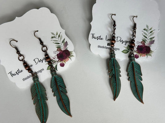 Copper and Turquoise Feather Earrings