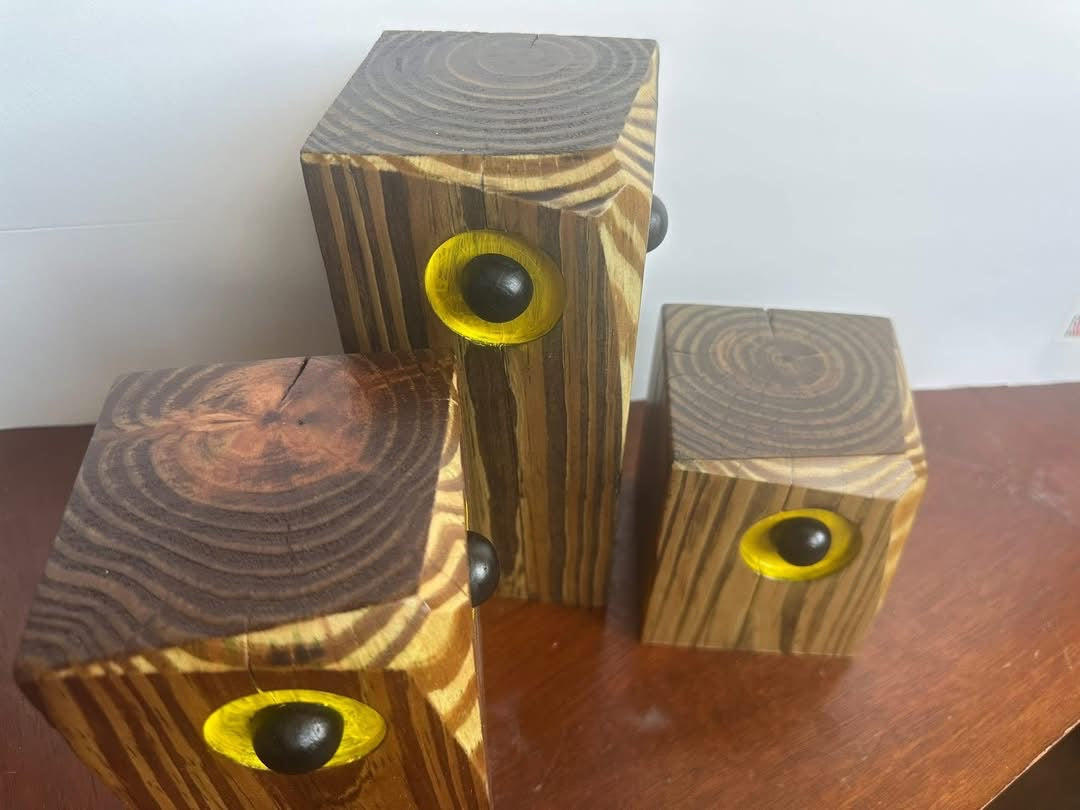 Set of 3 Rustic Wood Owls