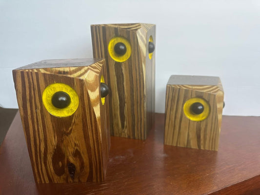 Set of 3 Rustic Wood Owls