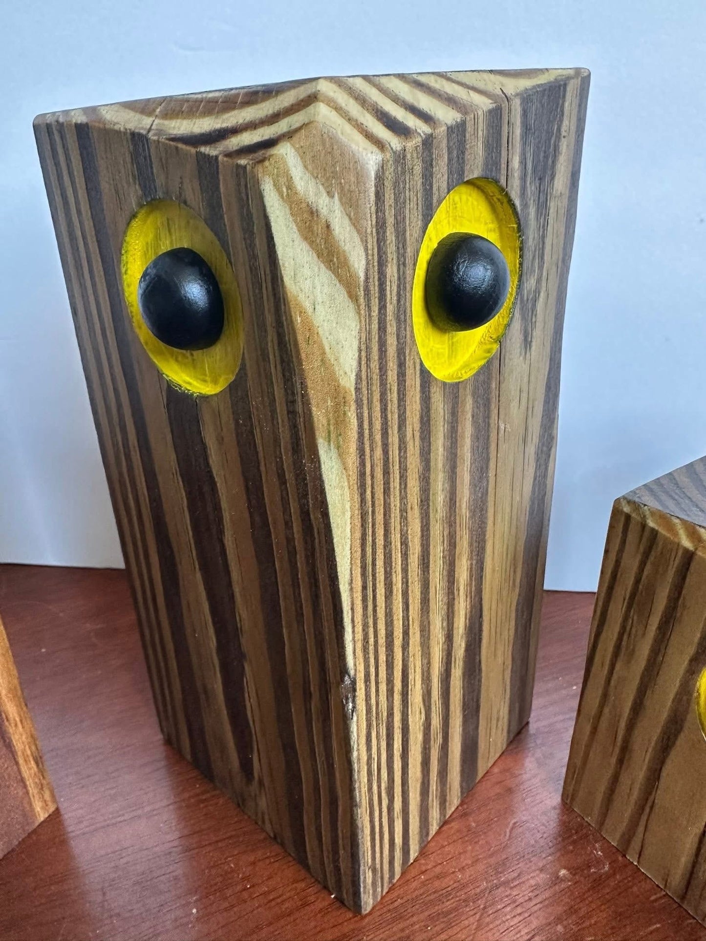 Set of 3 Rustic Wood Owls