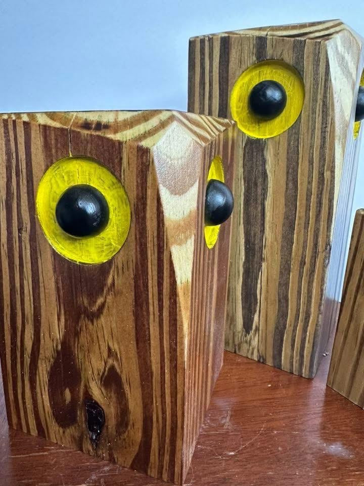 Set of 3 Rustic Wood Owls